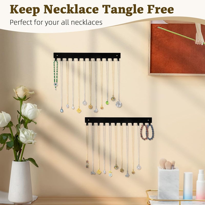 milylove Acrylic Necklace Holder 2 Pack Wall Mounted Necklace Organizer Hanging Jewelry Organizer with 12 Hooks for Necklaces, Bracelets, Rings and Bangles Display Black - Image 3